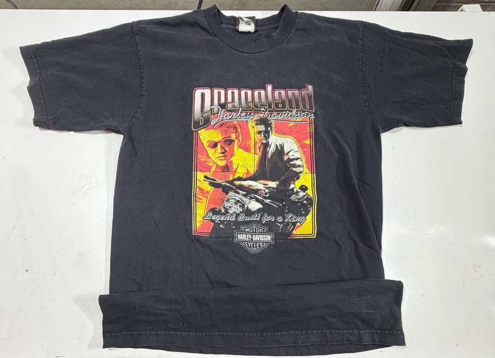 VTG 2007 Harley-Davidson Graceland Elvis Presley Portrait Black T-Shirt Large